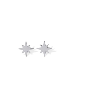 Polished silver eight-pointed star stud earrings with a minimalist geometric design