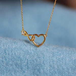 925 Sterling Silver Infinity Heart Pendant Necklace Gold Plated Rhinestone Lucky 8 Chain Fashion Jewelry For Women Gift