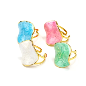 Set of 4 French style gold titanium steel rings with colorful marble resin inlays