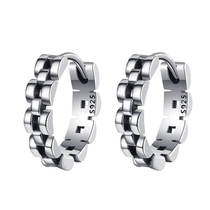 Minimalist S925 sterling silver chain link earrings with polished finish on white background