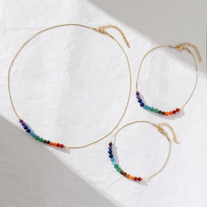 Rainbow Natural Stone Beads Copper Necklace Bracelet And Anklet Jewelry 14K Gold Plated Fashion Minimalist Women