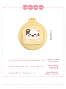 Detail view of foldable hairbrush with cat toast decoration and 6.5cm closed height