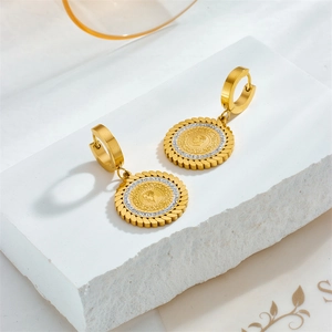 Vintage gold coin earrings with portrait relief and sparkling white zircon pavé setting