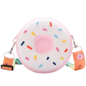 Cute donut shaped silicone crossbody bag for girls with colorful sprinkle patterns