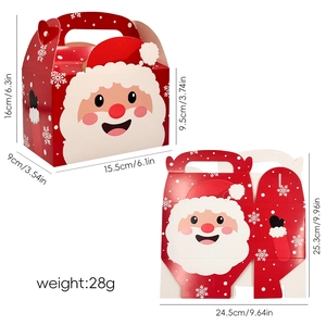 Detailed view of Christmas candy box dimensions showing folded 15.5x9x16cm and flat sizes
