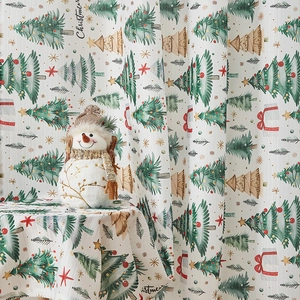 Christmas curtains and tablecloth set featuring festive tree patterns on ivory fabric