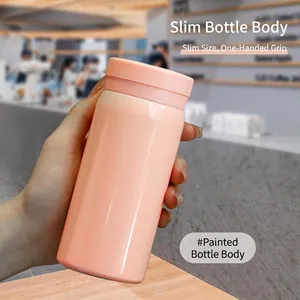 Mini light pink stainless steel vacuum insulated pocket bottle for easy carrying
