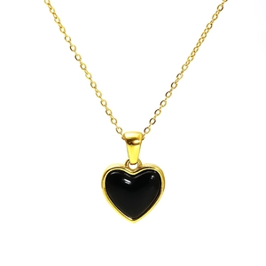 18K gold plated titanium necklace featuring a black heart pendant on a minimalist chain