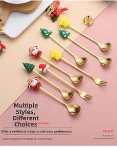 Christmas themed stainless steel spoons and forks with festive silicone figurines