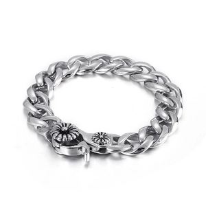 Punk Silber Titanstahl Panzerarmband mit Snail-Verschluss und floralem Reliefmuster