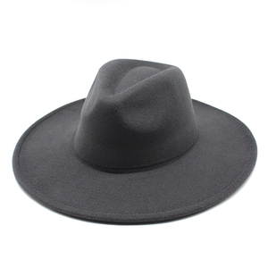 Classic charcoal grey wide brim wool fedora hat with teardrop crown for men and women