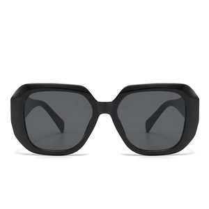 Retro oversized square sunglasses in black with dark grey lenses for UV protection