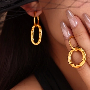 Asymmetric Geometric Hoop Earrings Titanium Steel PVD Gold Plated Retro Ins Style Minimalist Tarnish Free Jewelry