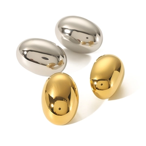 Polished 18k gold and silver stainless steel oval earrings set in a minimalist style