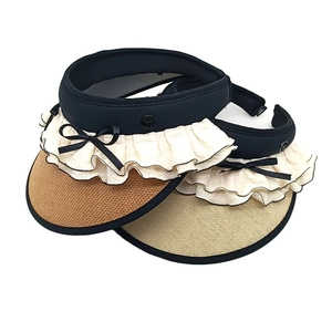 Women Straw Open Top Sun Hat Wide Brim UV Protection Lace Ruffle Bowknot Visor Breathable Outdoor Beach Summer