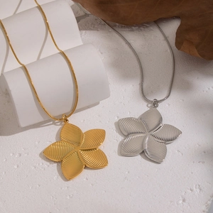 French vintage flower pendant necklaces in gold and silver stainless steel finish