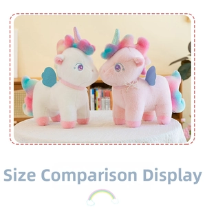 Detail of colorful unicorn plush toys with sequined horns and star-embroidered eyes