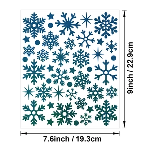 Detailed size map of blue glitter snowflake stickers showing 9x7.6 inch dimensions