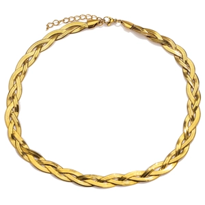 Detail of gold double-layered braided snake chain necklace with adjustable lobster clasp