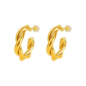 Chic gold-plated twisted rope C-shaped hoop earrings featuring a minimalist braided design
