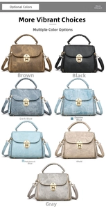 Detailed display of seven color options for this minimalist vintage leather handbag