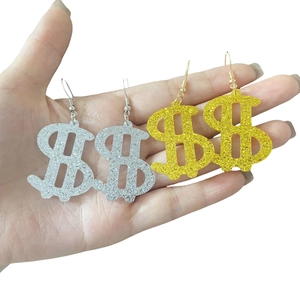 Dollar Sign Earrings Acrylic Glitter Exaggerated Punk Hip Hop Party Jewelry For Women With Iron Earring Post