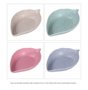 Leaf-shaped dipping bowls in four pastel colors with natural fiber texture and vein details