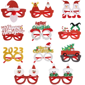 Detailed assortment of eleven festive Christmas and New Year glitter glasses for holiday parties
