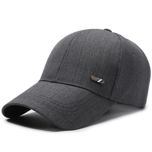Business style dark grey baseball cap with metal plaque and textured fabric for men