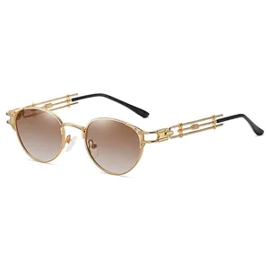 Steampunk gold metal sunglasses with brown gradient lenses and ladder frame design
