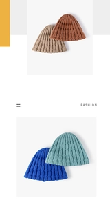 Detailed close-up showing the waffle texture of knit beanies in four autumn colors