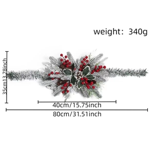 Christmas door swag with pine cones and berries, detailed size chart 80cm total length