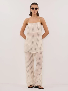 Polka dot camisole top and high-waist wide-leg trousers two-piece set in cream