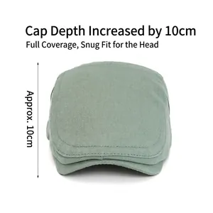 Classic British style sage green flat cap with 10cm depth and durable cotton stitching