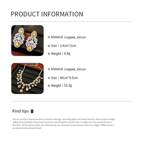 Detailed specifications of zircon flower pendant necklace and earrings jewelry set