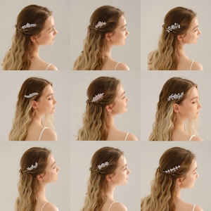 Collage di nove pettini per capelli da sposa con decorazioni floreali in zirconi e strass
