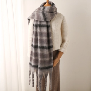Classic grey and black gradient striped tassel scarf made of soft cashmere-like fabric