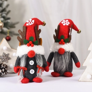 Christmas gnome plush set with antlers and snowflake embroidery on a festive background