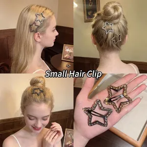Sparkling rhinestone star hair clips for women in silver and bronze gold set