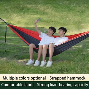 Portable Camping Hammock Nylon Parachute Fabric Color Block Lightweight Heavy Duty For Outdoor Backpacking Hiking Travel
