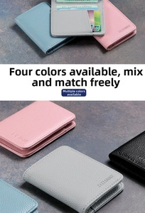 Litchi pattern leather wallet with multiple card slots and transparent ID window