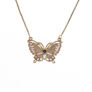 Butterfly Animal Pendant Necklace Copper Gold Plated With Colorful Zircon Rhinestones Fashion Jewelry For Women Girls