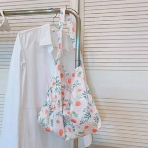 Womens Floral Print Cotton Tote Bag Large Capacity Casual Shoulder Bag French Pastoral Style Lightweight Shopping Bag