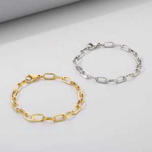 Hypoallergenic gold and silver stainless steel box chain bracelets with lobster clasps
