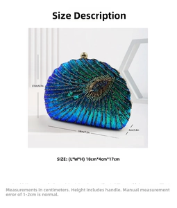 Size diagram showing vintage evening bag dimensions: 18cm length, 4cm width, and 17cm height