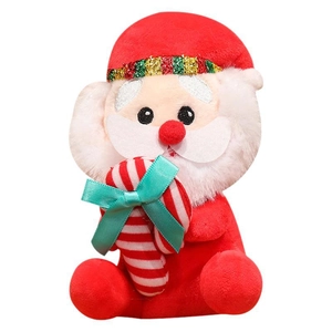 Simpatico e morbido Babbo Natale di peluche con bastoncino di zucchero e fiocco verde