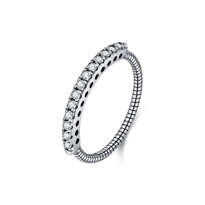 S925 sterling silver vintage twisted rope ring with elegant row of sparkling zircons