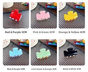 Colorful candy-toned acrylic hair claw clips in 3cm and 4cm sizes with two-tone patterns