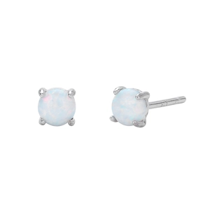 Minimalist S925 sterling silver stud earrings with round white opal four-claw setting