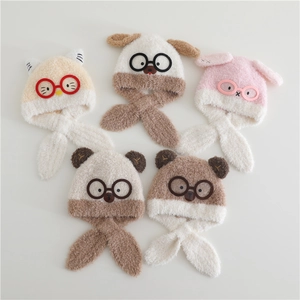 Plush animal hood scarf set for kids with goggles in various colors and cute designs
